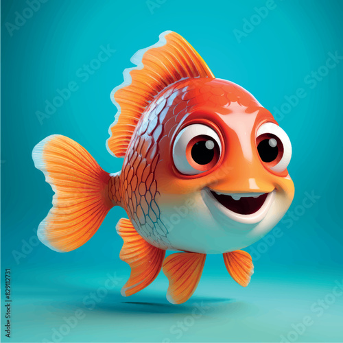 Cartoon 3D fish. Stylized 3D illustration of a friendly cartoon fish character, isolated. Cute fish print on clothes, stationery, books, children's products. Fishing, fish store, tackle.