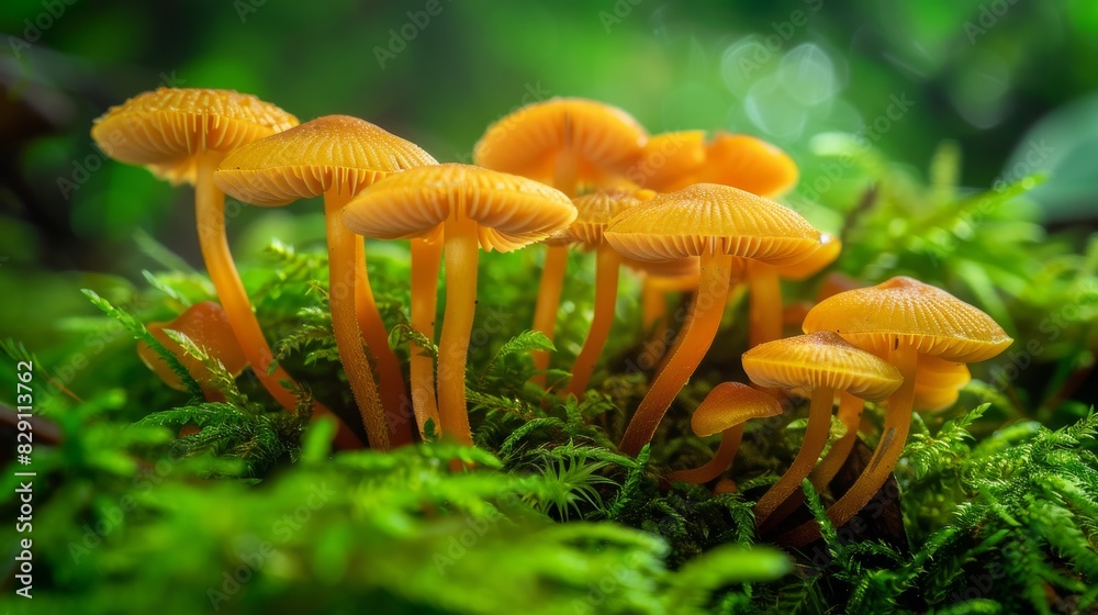 Cluster of orange mushrooms in a lush green forest Cluster of orange mushrooms in a lush green forest