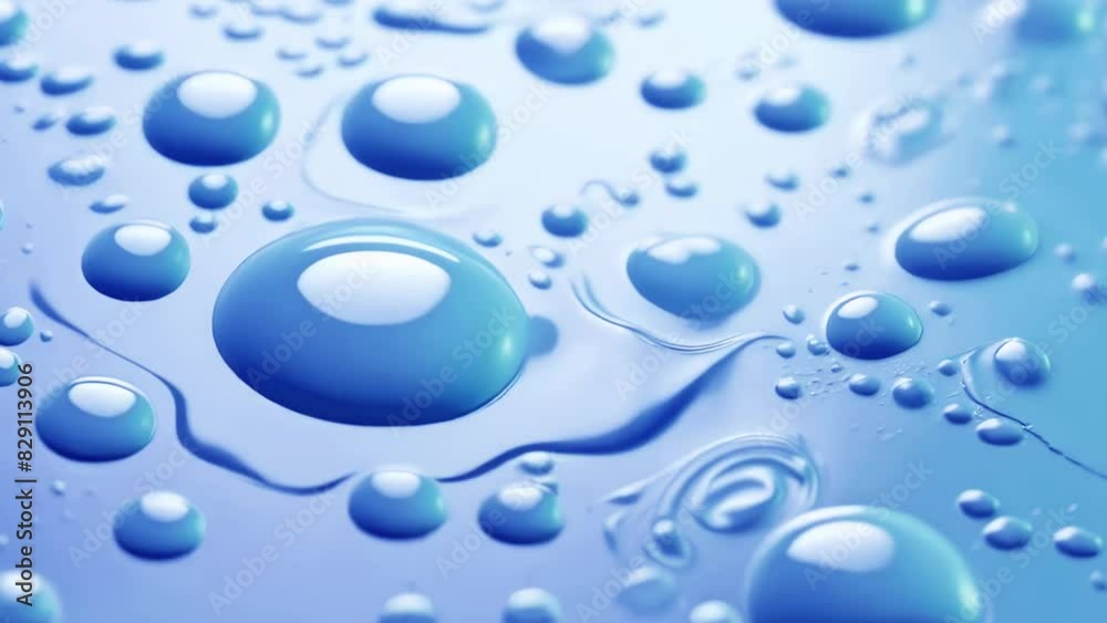 Abstract Blue Liquid Texture, Close-up of Water Droplets on Blue Surface. Minimalist Nature Texture. 4K Video Background.