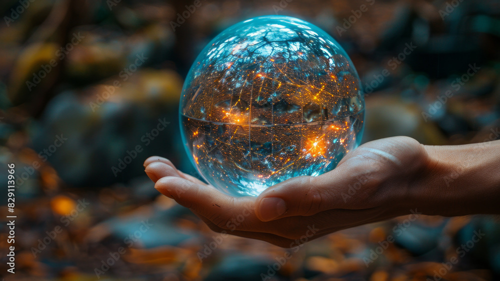 a hand with hologram globe.generative ai a hand with hologram globe.generative ai