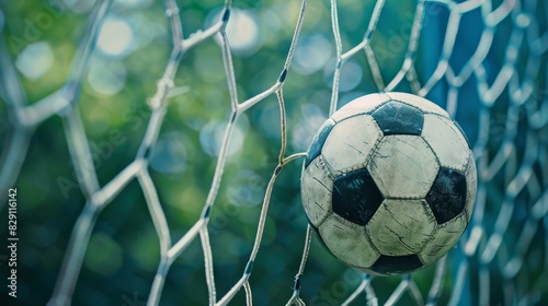 Soccer ball in net goal concept wallpaper background