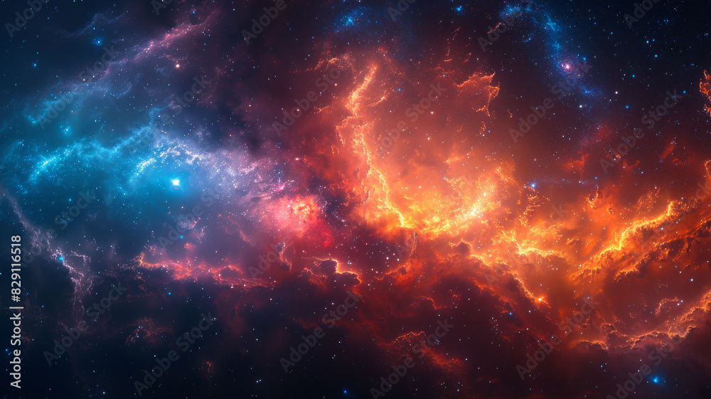 Naklejka premium Colorful space galaxy cloud nebula. Stary night cosmos. Universe science astronomy.generative ai