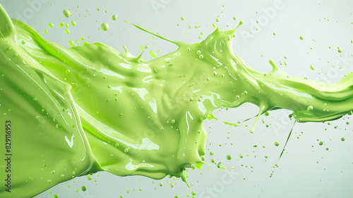 Vivid green pnt spray with fluid movement and realistic droplets. Isolated element for versatile use. High-resolution rendering.