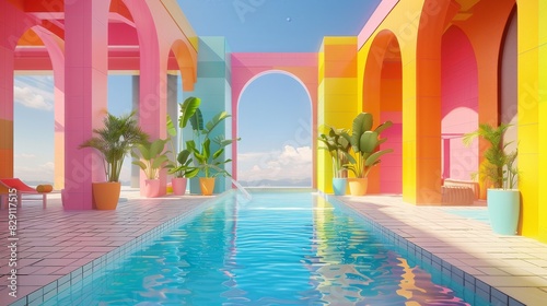 bright colorful summer pool  copy space. summer vibes.