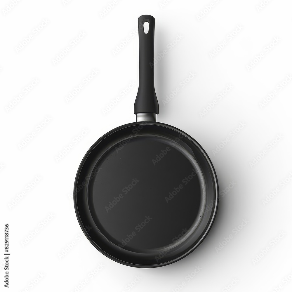 Modern style nonstick pan with a sleek, matte black finish and ergonomic handle, isolated solid white background Modern style nonstick pan with a sleek, matte black finish and ergonomic handle, isolated solid white background