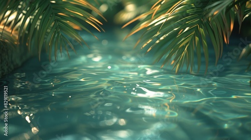 Tropical water with palm leaves