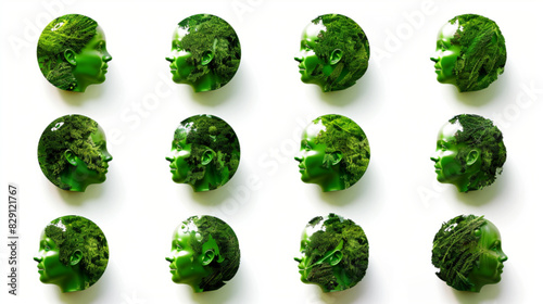 Green planet concept illustration 3D avatars set vector icon, white background, black colour icon