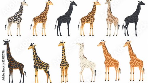 Giraffe  the wild animal of Africa. Vector flat illustration isolated on white background 3D avatars set vector icon  white background  black colour icon