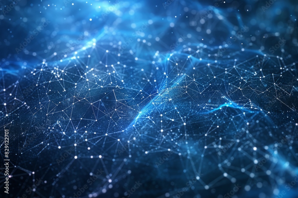 Fototapeta premium Blue abstract background with a network grid and particles connected. Generative AI 