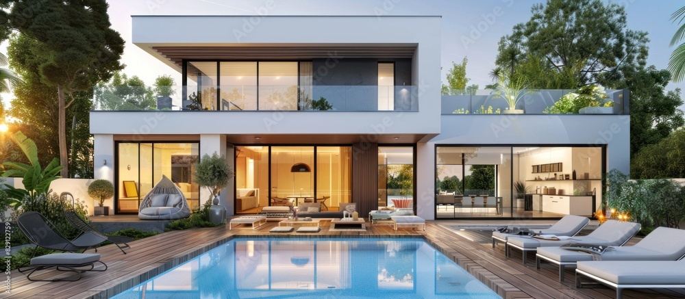 Fototapeta premium A large house with a pool and a patio