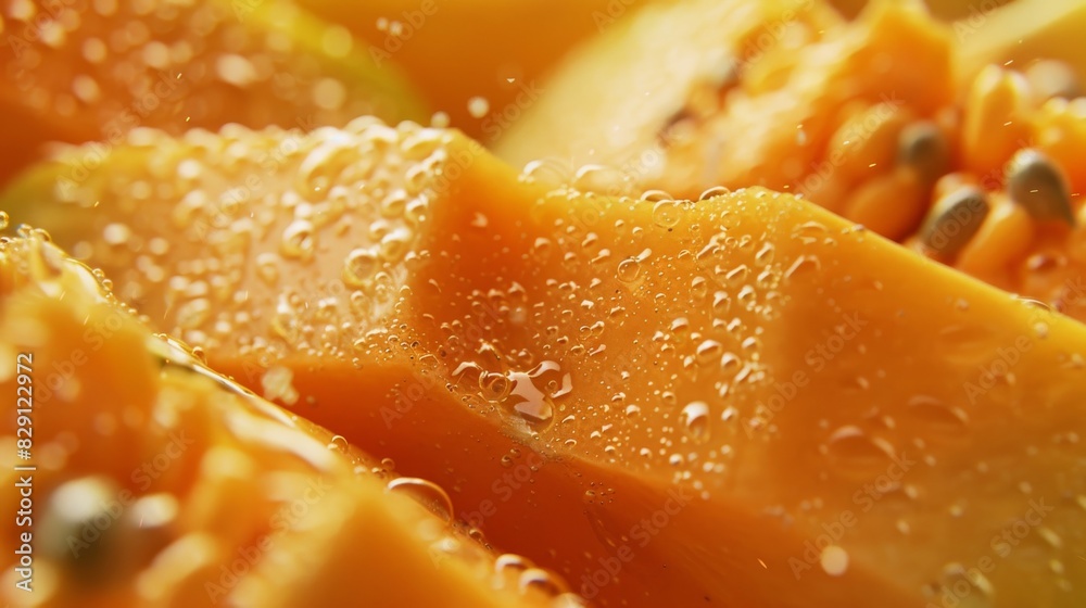Papaya fruit close-up. Pieces of papaya. Papaya fruit close-up. Pieces of papaya.