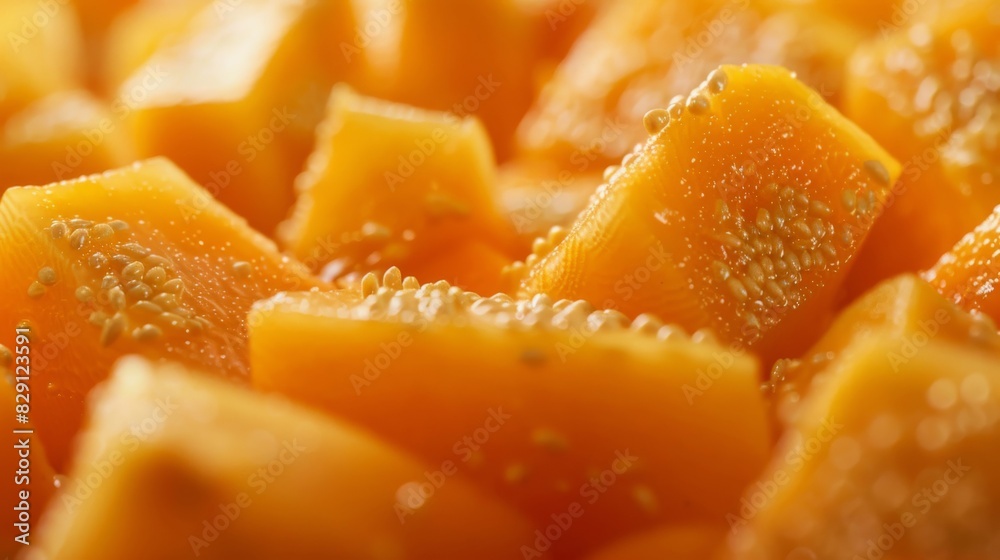 Papaya fruit close-up. Pieces of papaya. Papaya fruit close-up. Pieces of papaya.