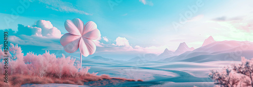 Holographic happiness large four-leaf clover on a desert  sci-fi background 