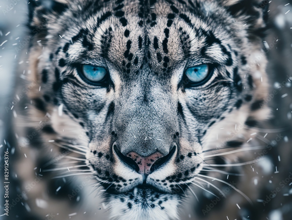 Obraz premium Intense gaze of a snow leopard in the winter