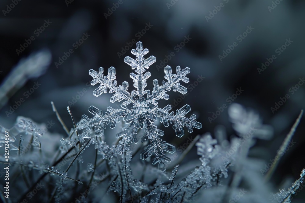 Intricate snowflake crystal close-up Intricate snowflake crystal close-up