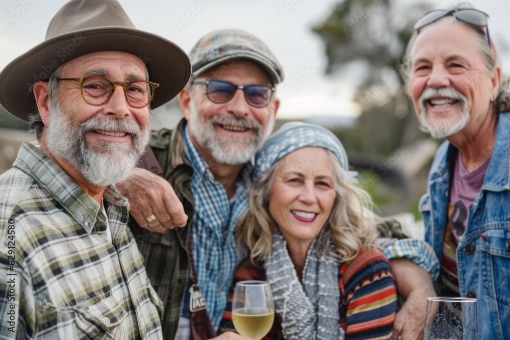 Group of senior friends having fun at a barbecue party. They are smiling and drinking wine. Group of senior friends having fun at a barbecue party. They are smiling and drinking wine.