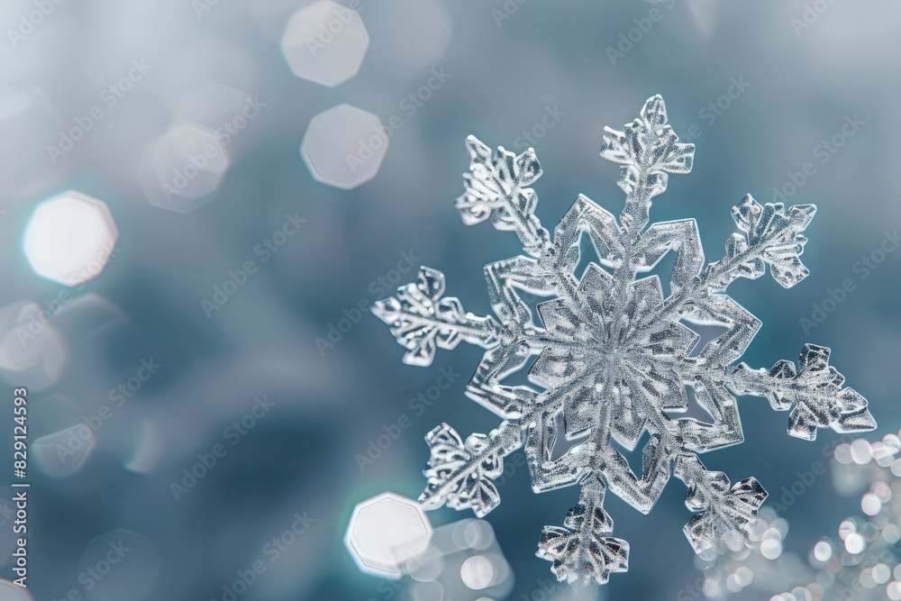 Intricate snowflake on a blurred winter background