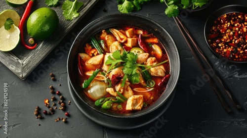Delicious and aromatic tom yum chicken soup served in a bowl, ready to warm the soul and excite the palate