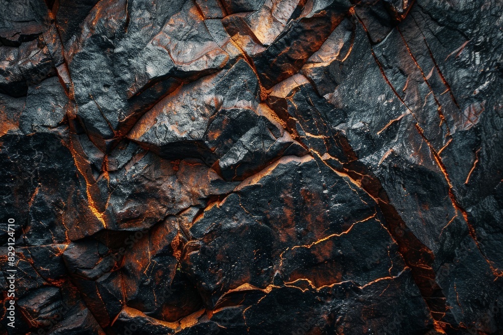 Textured rock surface with fiery orange and black patterns Textured rock surface with fiery orange and black patterns