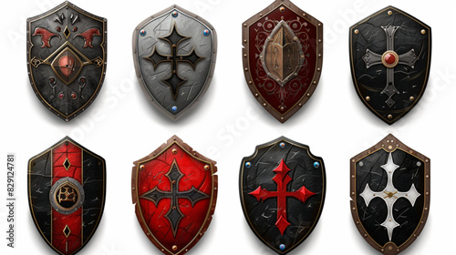 
Medieval shield with a cross on a red background.Vector illustration isolated on white background 3D avatars set vector icon, white background, black colour icon photo