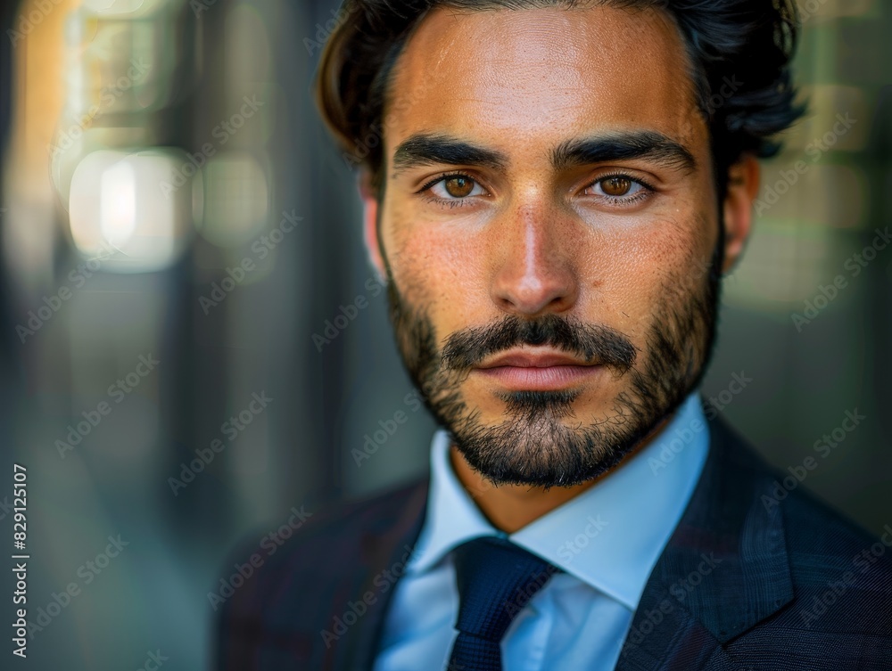 Handsome businessman with beard and intense gaze Handsome businessman with beard and intense gaze