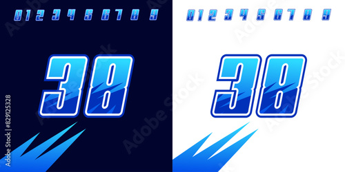 number 38 with blue racing effects, for racing, sports, racing workshops