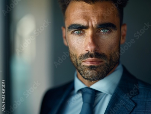 Serious businessman with beard looking thoughtful
