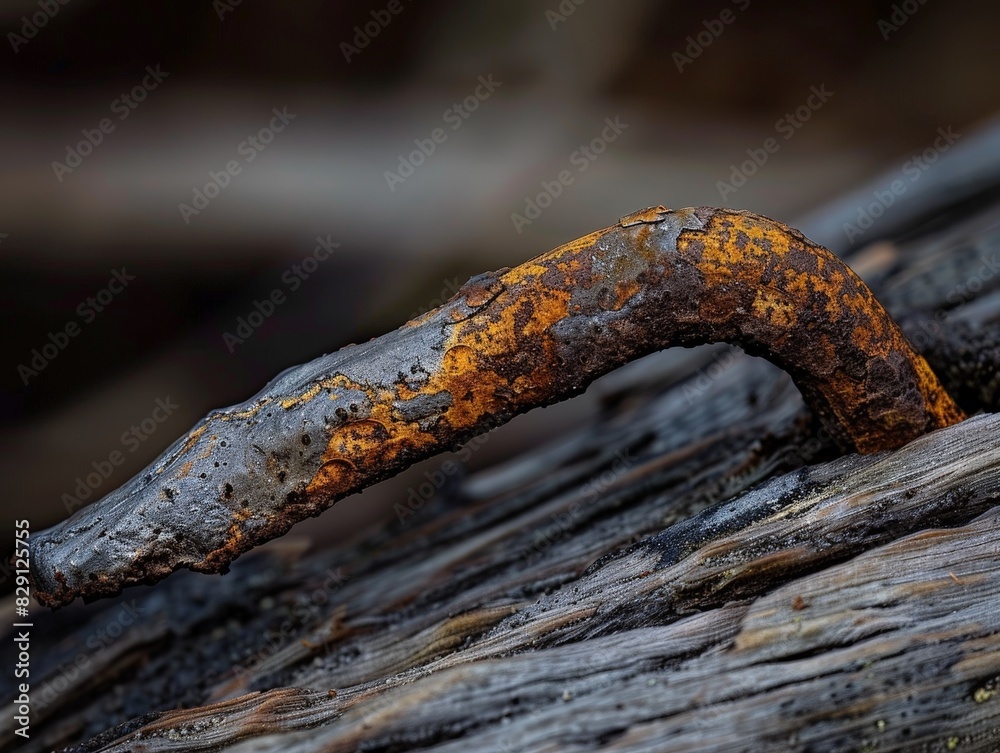 Weathered and rusted metal pipe on wooden surface Weathered and rusted metal pipe on wooden surface