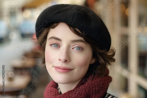 Wallpaper Mural woman with curly hair wearing black hat and red scarf Torontodigital.ca