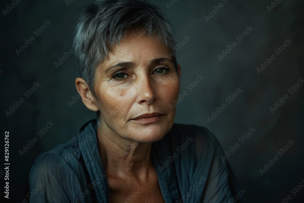 Obraz premium Thoughtful mature woman with gray hair