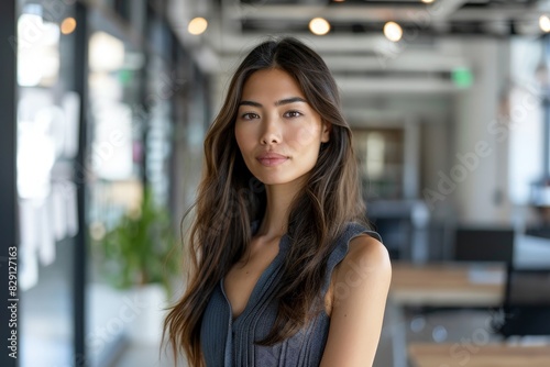 Thoughtful young woman with long dark hair