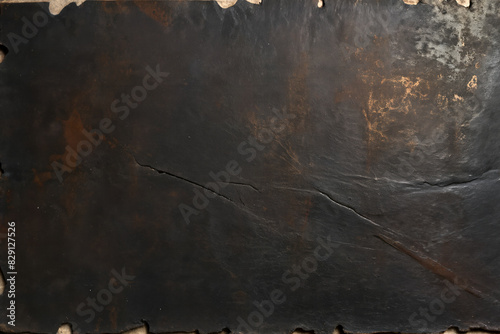 Abstract industrial metal texture with scratches, perforation, rust-colored oxidation and a matte finish