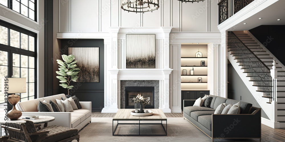 Fototapeta premium Beautiful living room interior in new luxury home