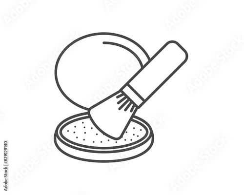 Makeup and cosmetics. Linear vector graphic icons of beauty in the form of powder with brush.