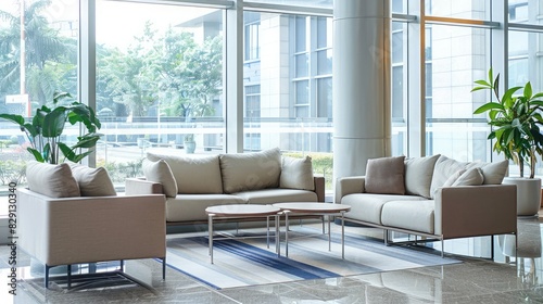 Wallpaper Mural Empty office lounge area with sofas and coffee tables, representing relaxation and comfor Torontodigital.ca