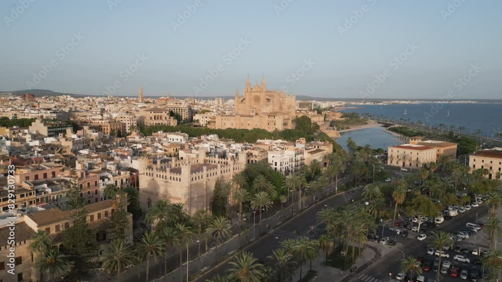 Aerial video of the city of Mallorca and the Cathedral of Palma de Mallorca. Spain Aerial video of the city of Mallorca and the Cathedral of Palma de Mallorca. Spain