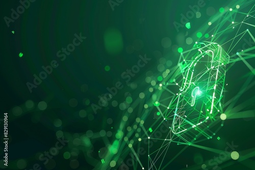 Cyber security concept. Lock symbol from lines and triangles, point connecting network on green background. Illustration vector