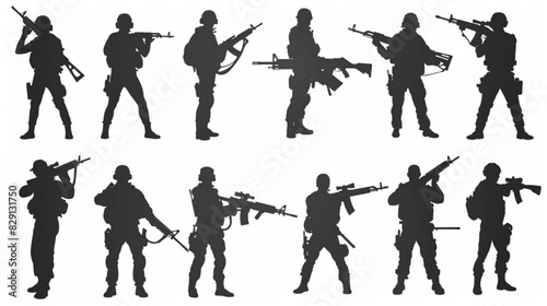 Silhouette of a Kalashnikov assault rifle. AK-74M. Vector illustration 3D avatars set vector icon, white background, black colour icon photo