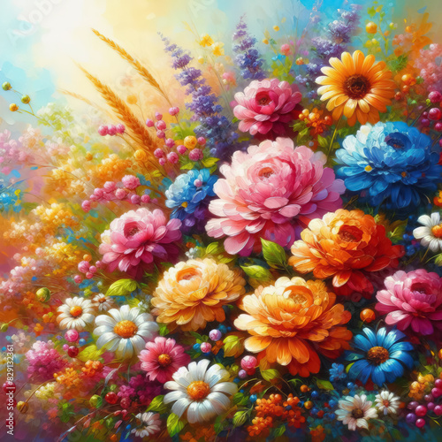 Wallpaper Mural colorful beautiful flowers painted with oil paints. bright summer background Torontodigital.ca