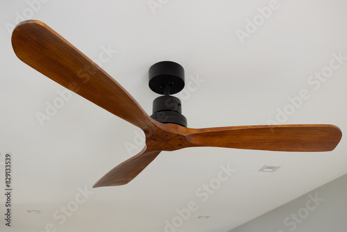 Interior wooden ceiling fan on white