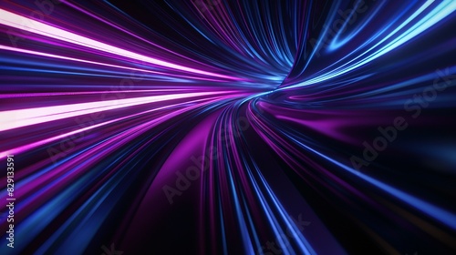 Dark Background with Blue-Purple Light Lines: 3D Render of Hyperspace Warp