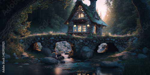 Fairy house near bridge  dreamy fairy woodland