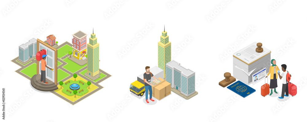 3D Isometric Flat Illustration of Residence Permit, Legal Document for Foreigners and Immigrants 3D Isometric Flat Illustration of Residence Permit, Legal Document for Foreigners and Immigrants