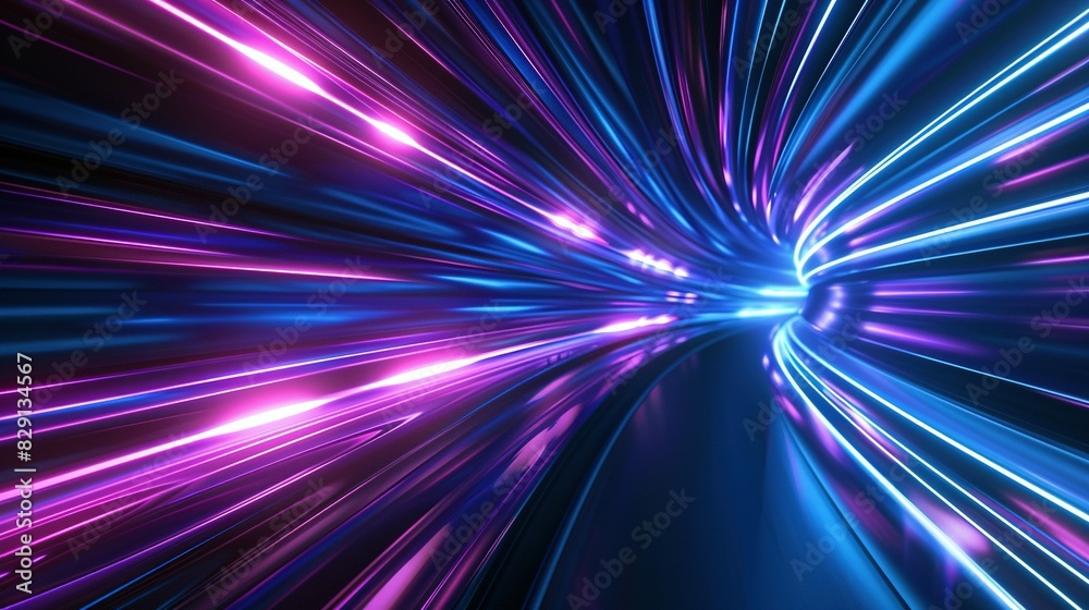 Obraz premium Hyperspace Warp: 3D Render with Blue-Purple Light Streaks on Dark Background