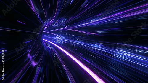 Hyperspace Warp: 3D Render with Blue-Purple Light Streaks on Dark Background