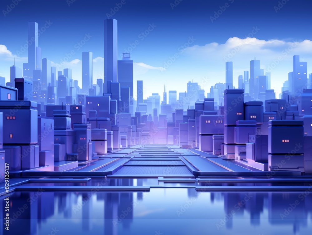 Futuristic city with a blue sky and clouds Futuristic city with a blue sky and clouds