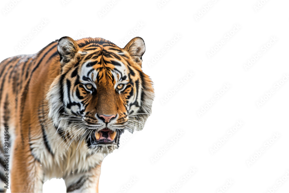an angry tiger walking towards the camera isolated on white background. png. an angry tiger walking towards the camera isolated on white background. png.