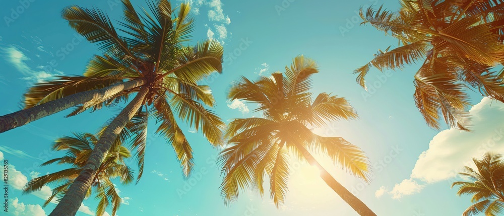 Tropical beach and palm trees, palm trees framing, Copy space on sky background Tropical beach and palm trees, palm trees framing, Copy space on sky background