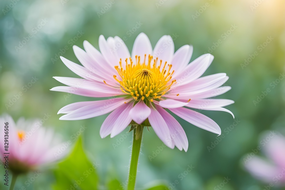 A single pink flower with yellow centers A single pink flower with yellow centers
