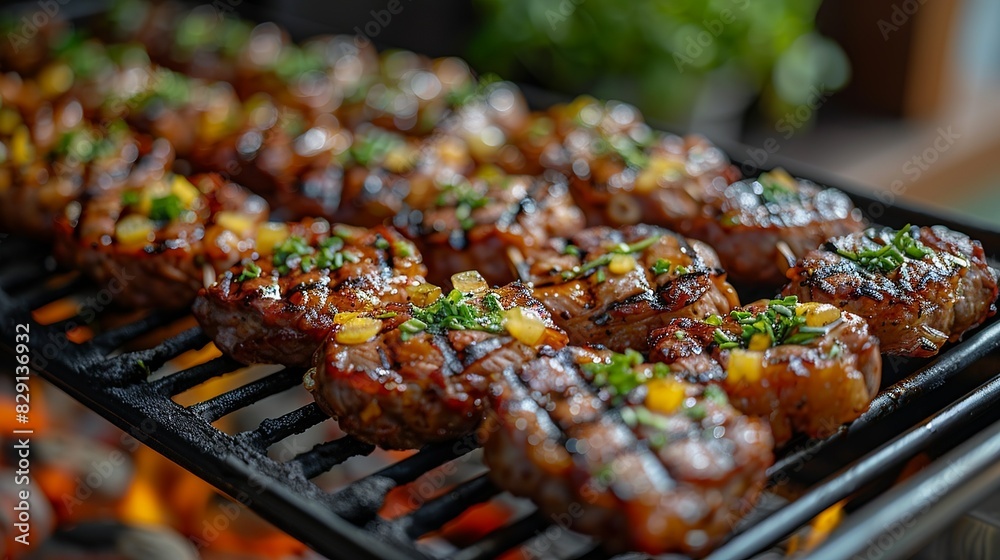 BBQ - Grilled meats, especially popular in the US, Korea, and South Africa. Placed on the dining table in the kitchen. Minimal and Simple style BBQ - Grilled meats, especially popular in the US, Korea, and South Africa. Placed on the dining table in the kitchen. Minimal and Simple style